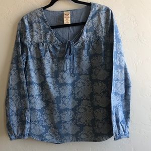 Floral Denim Peasant Top